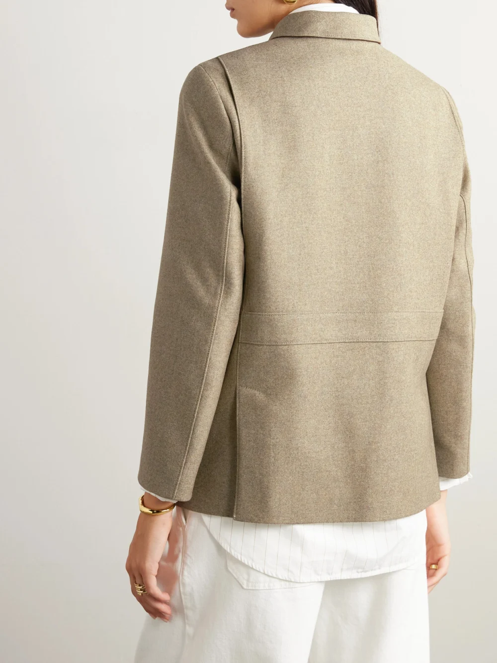 Back view of the Loro Piana Roadster Suede-trimmed Wool and Cashmere-blend Flannel Jacket