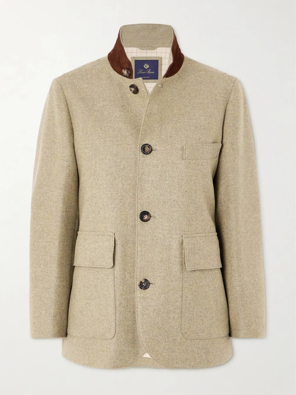 Loro Piana Roadster Suede-trimmed Wool and Cashmere-blend Flannel Jacket in light green