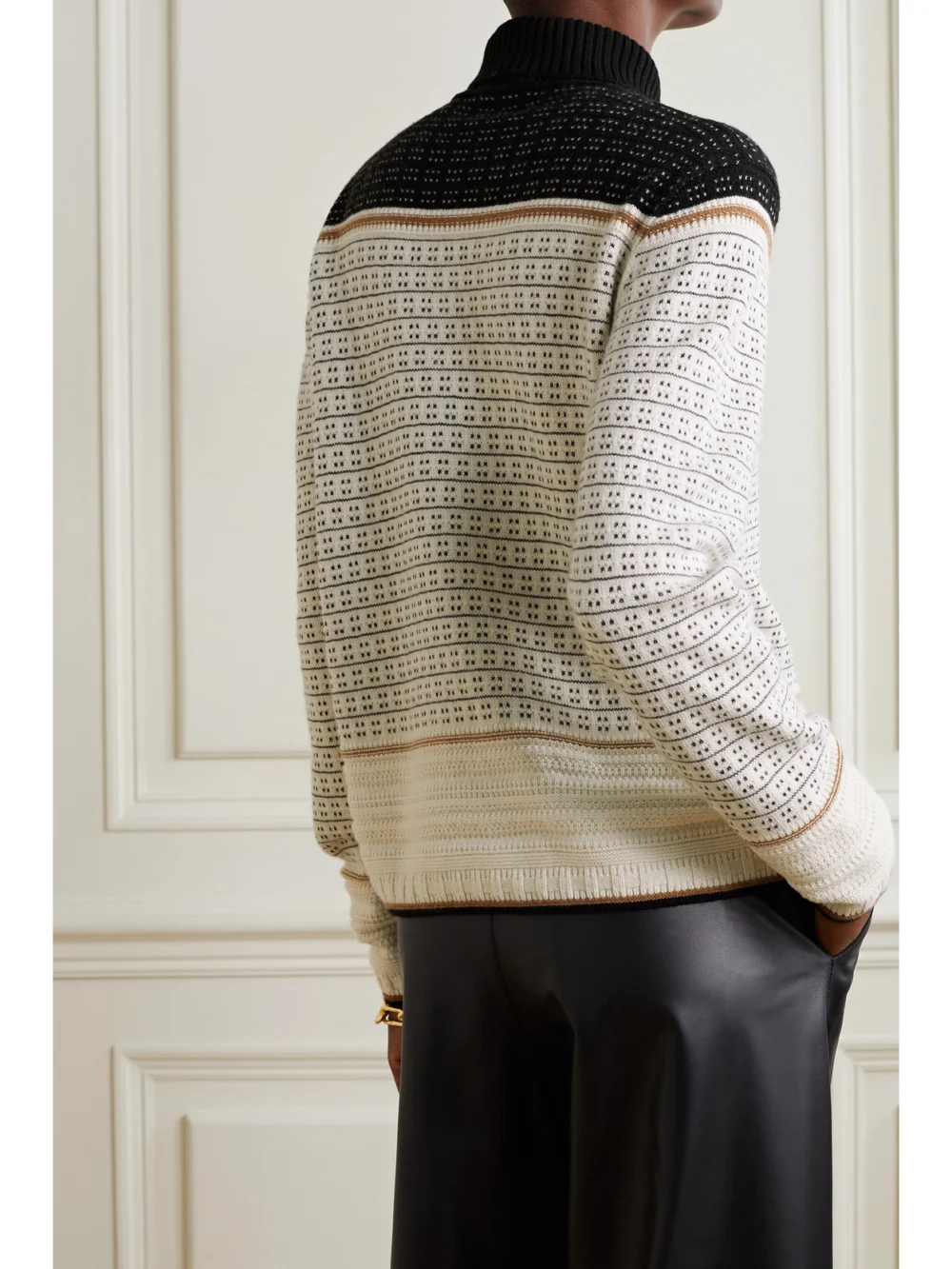Back view of the Loro Piana Serbelloni Cashmere-jacquard Turtleneck Sweater