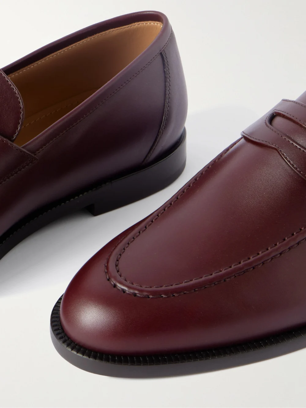 Close-up detail of the Loro Piana Sergio Leather Loafers