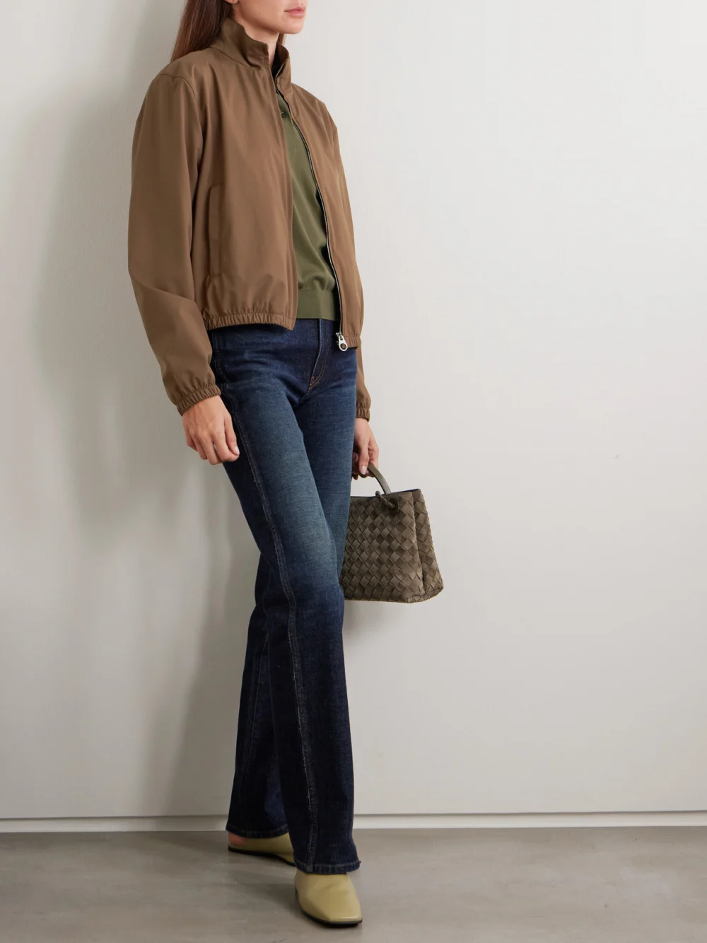 Loro Piana Shell Bomber Jacket, worn by a model