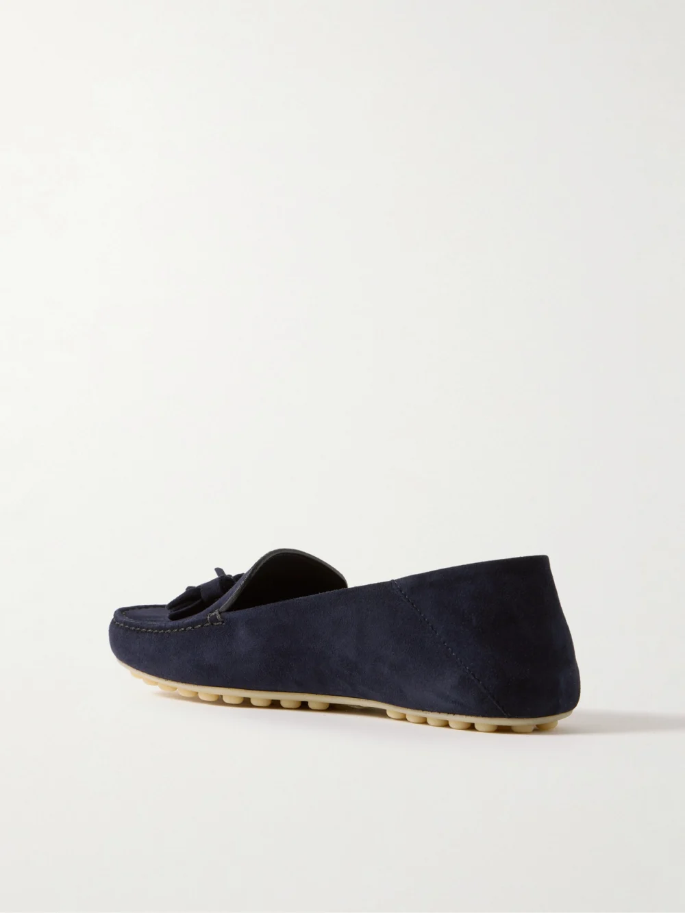Back view of the Loro Piana Tasseled Suede Collapsible-heel Loafers
