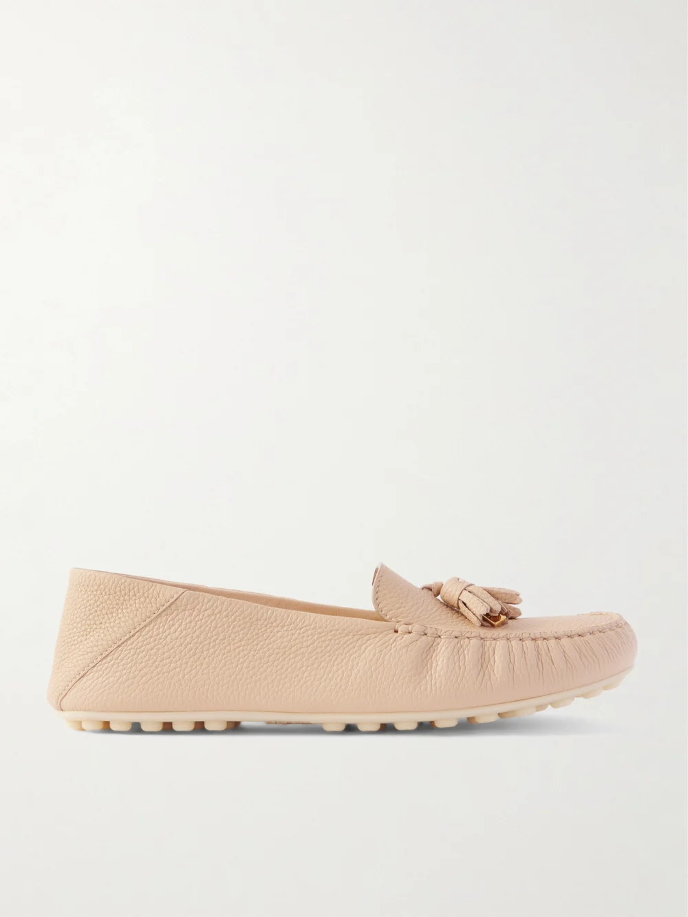 Loro Piana Tasseled Textured-leather Collapsible-heel Loafers in beige