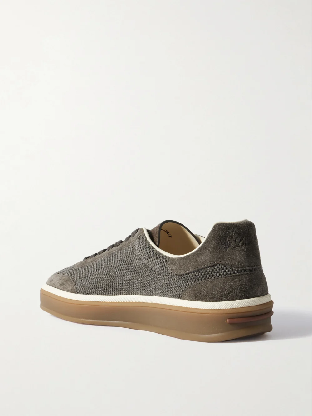 Back view of the Loro Piana Tennis Walk Suede-trimmed Wool Sneakers