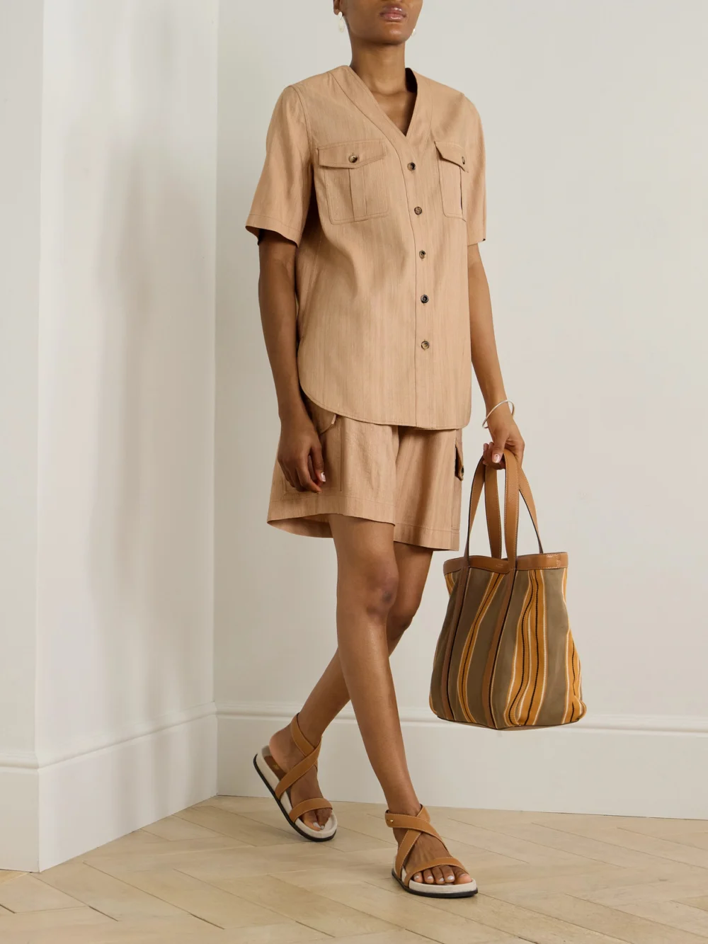 Loro Piana Textured-silk Shirt, worn by a model