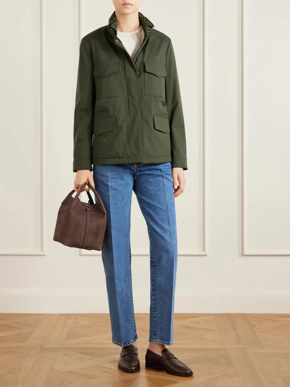 Loro Piana Traveller Mini Windmate® Shell Jacket, worn by a model