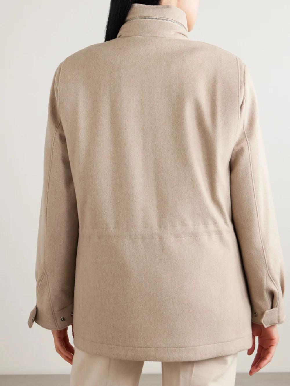 Back view of the Loro Piana Traveller Suede-trimmed Cashmere Jacket