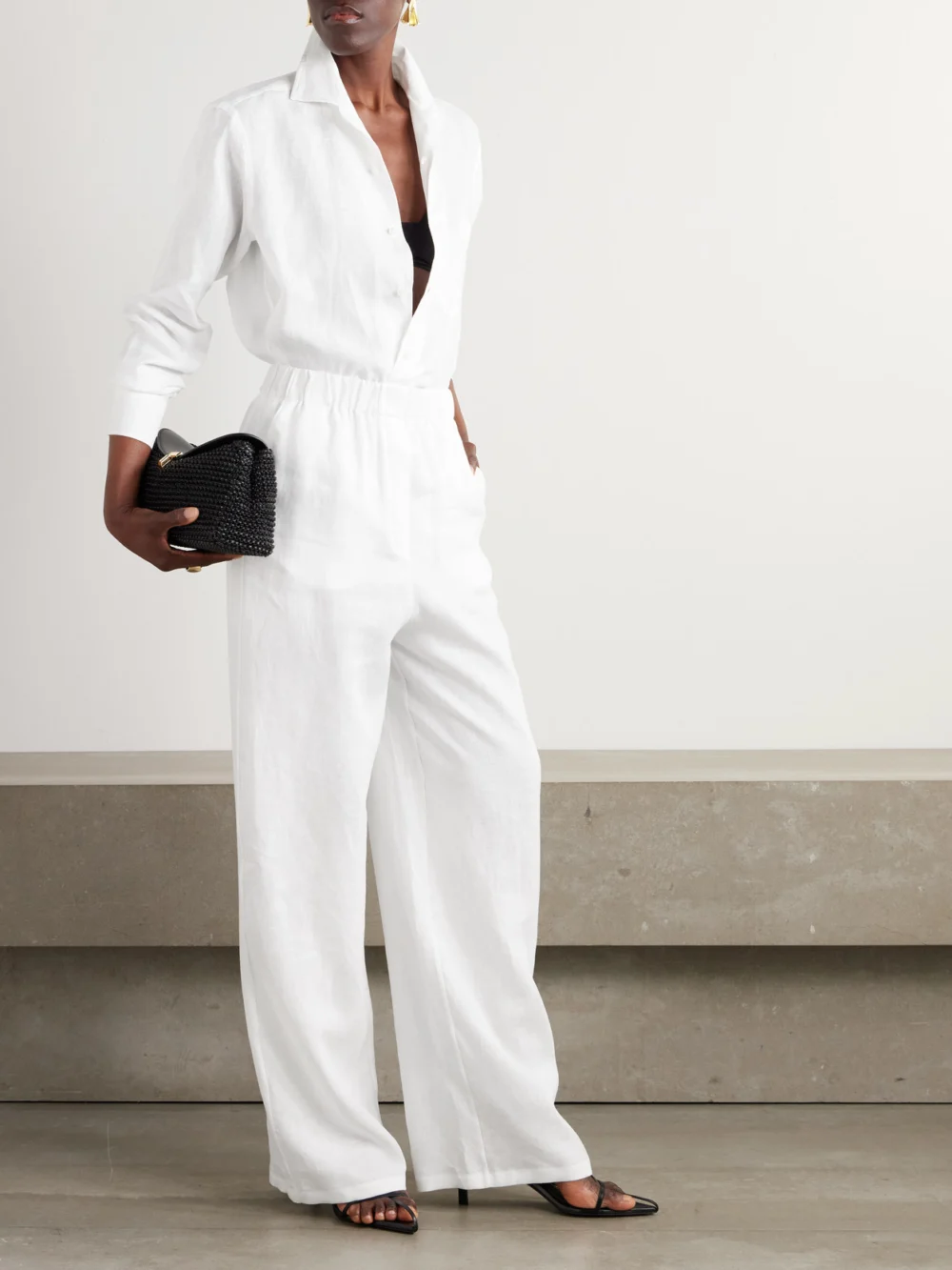 Loro Piana Valerio Linen Wide-leg Pants, worn by a model