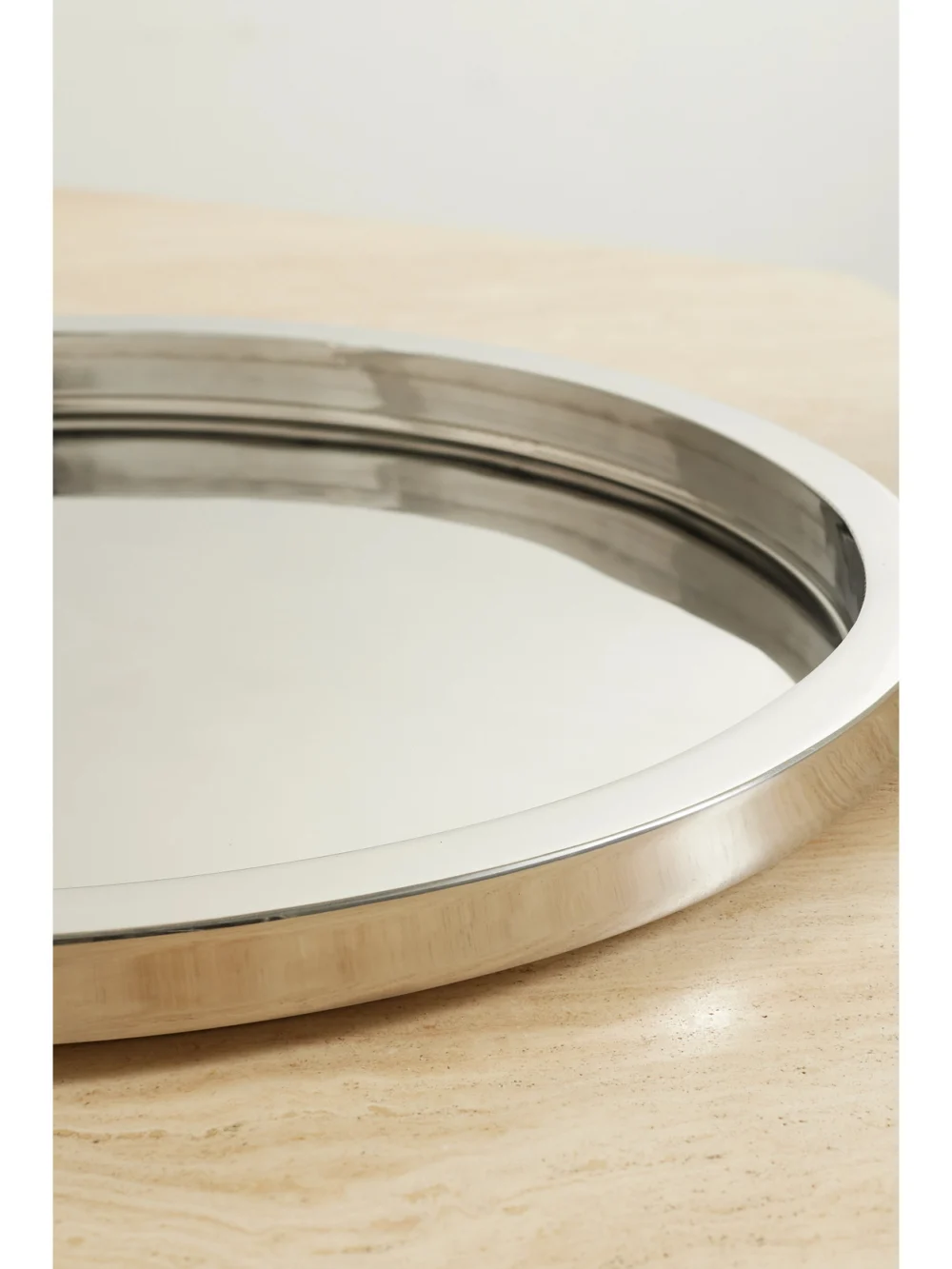 Close-up detail of the Louise Roe 56cm Polished Stainless Steel Serving Tray