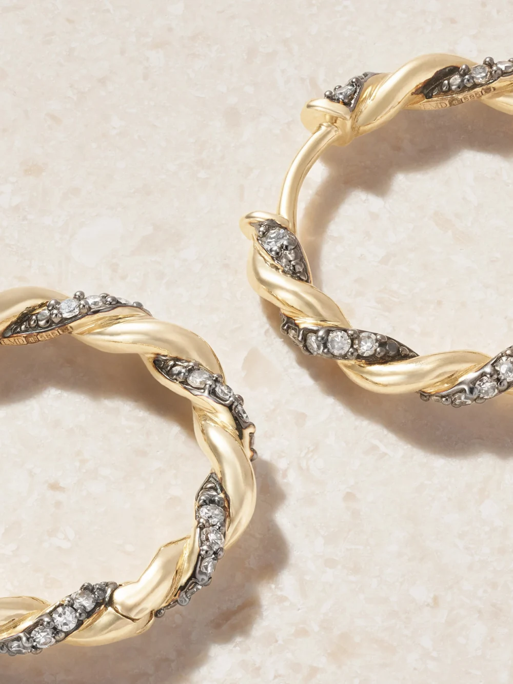 Close-up detail of the Lucy Delius 14-karat Gold and Diamonds Earrings