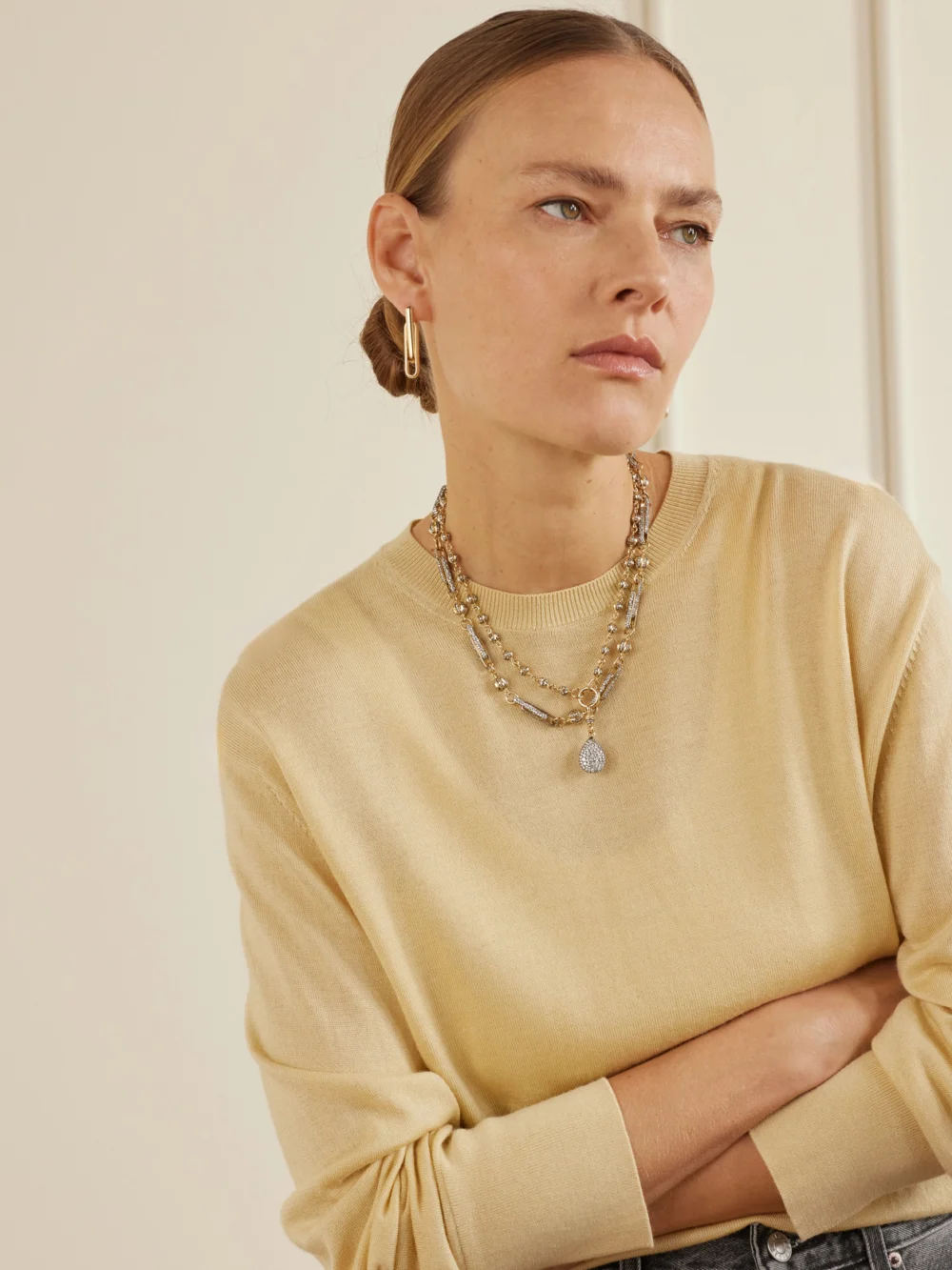 Lucy Delius 14-karat Gold Diamond Necklace, styled view