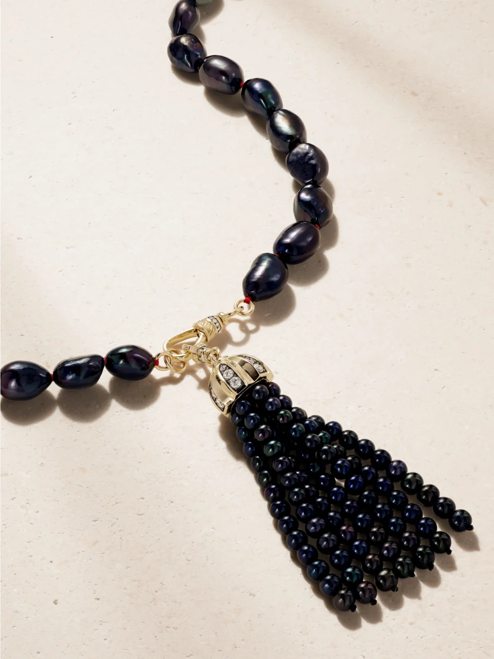 Lucy Delius 14-karat Gold, Diamonds and Pearl Beaded Necklace in black