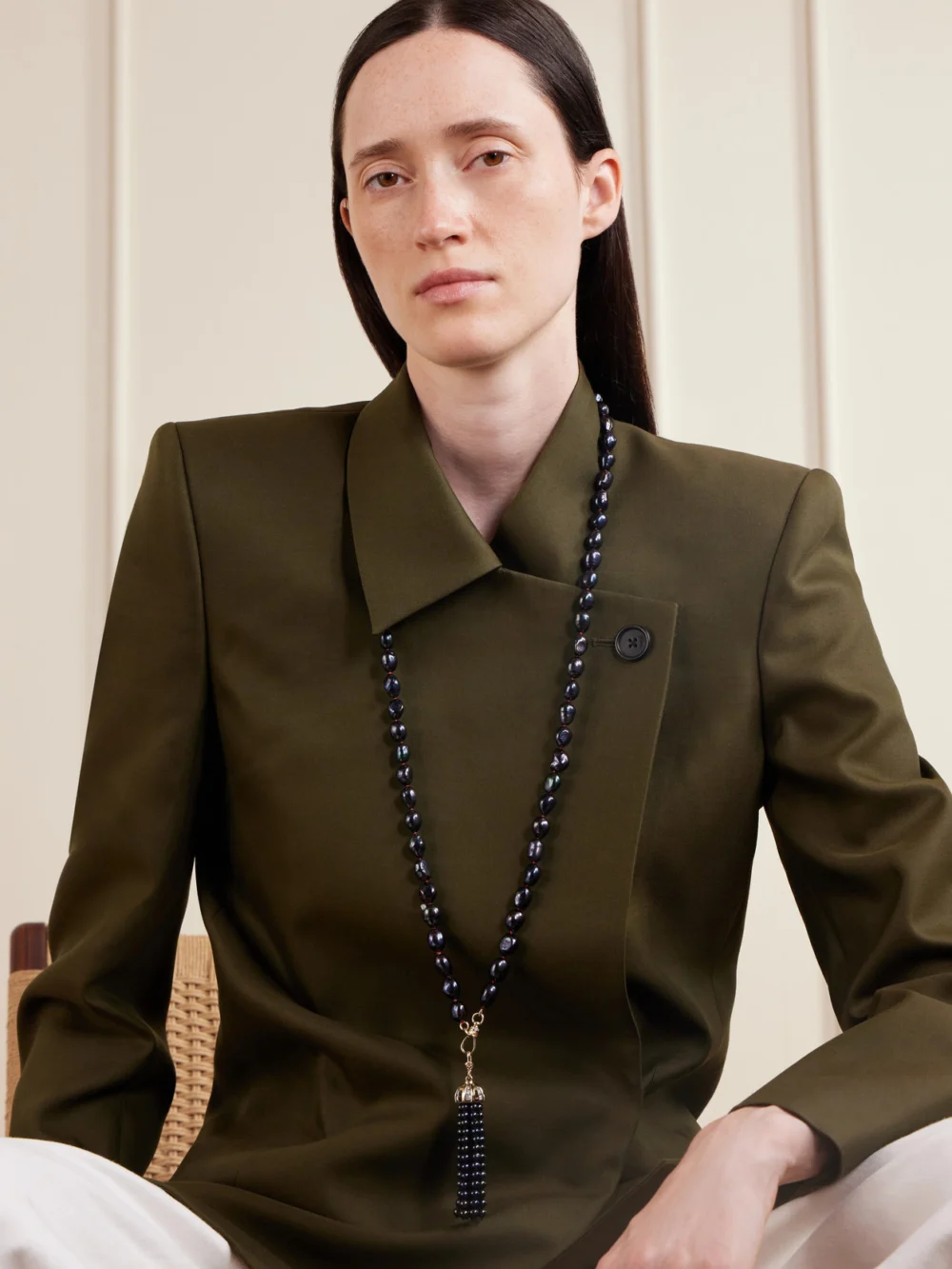 Lucy Delius 14-karat Gold, Diamonds and Pearl Beaded Necklace, styled view