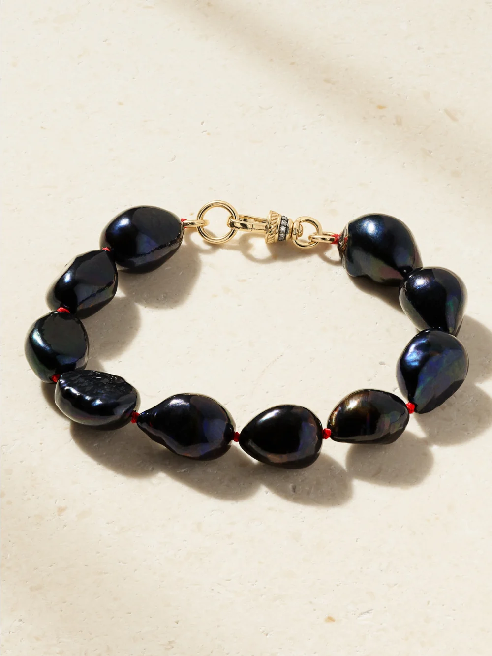 Lucy Delius 14-karat Gold, Diamonds and Pearl Bracelet in black