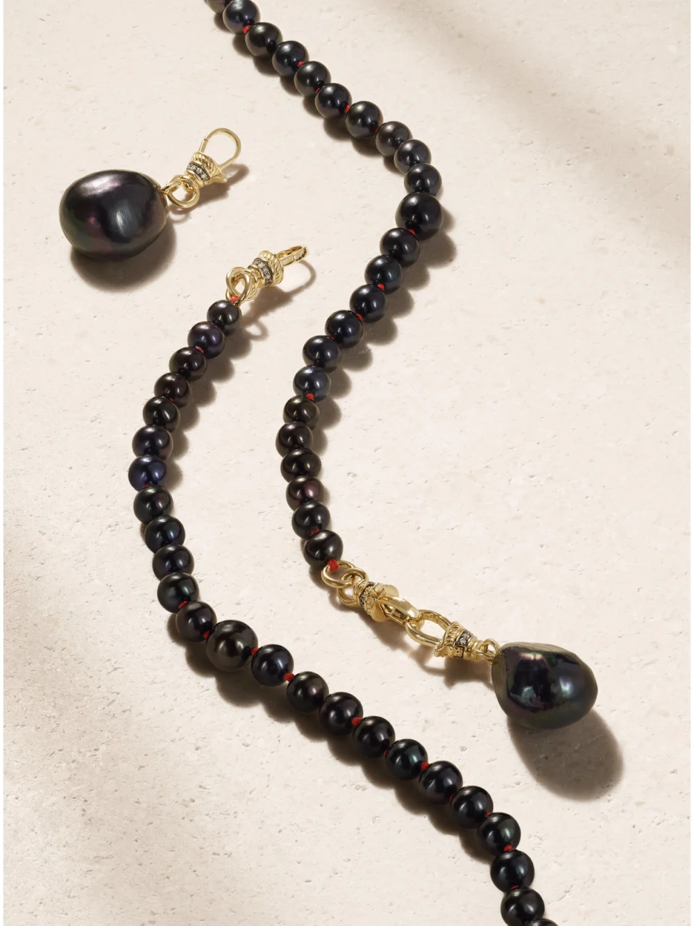 Back view of the Lucy Delius 14-karat Gold, Pearl and Diamond Beaded Necklace