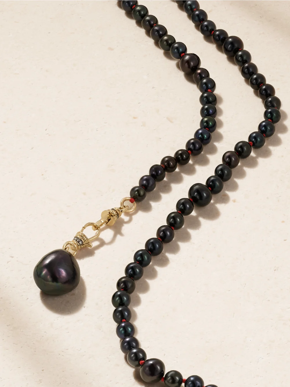 Close-up detail of the Lucy Delius 14-karat Gold, Pearl and Diamond Beaded Necklace