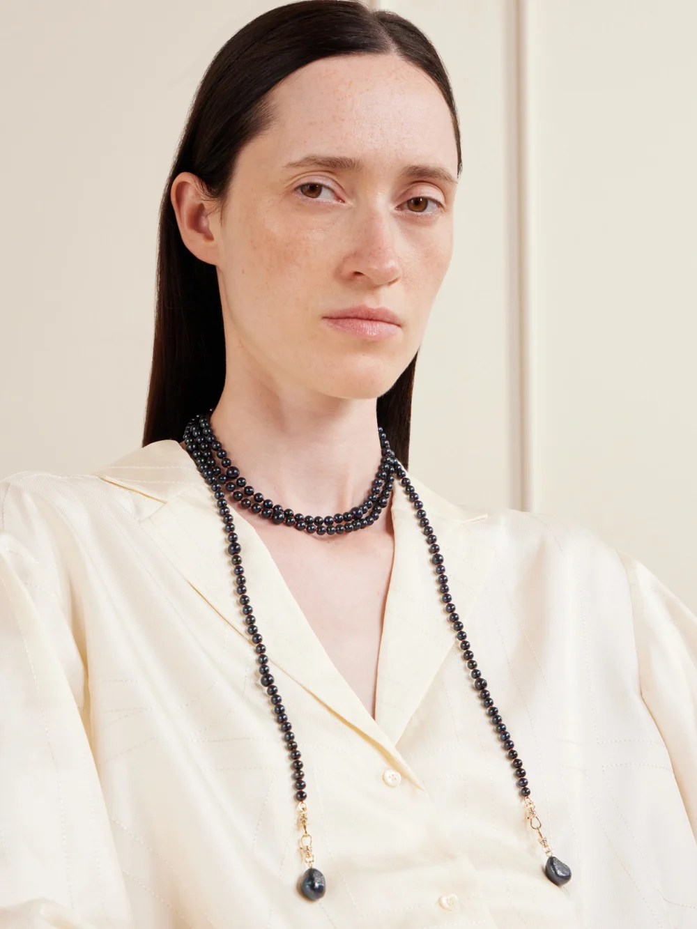 Lucy Delius 14-karat Gold, Pearl and Diamond Beaded Necklace, styled view