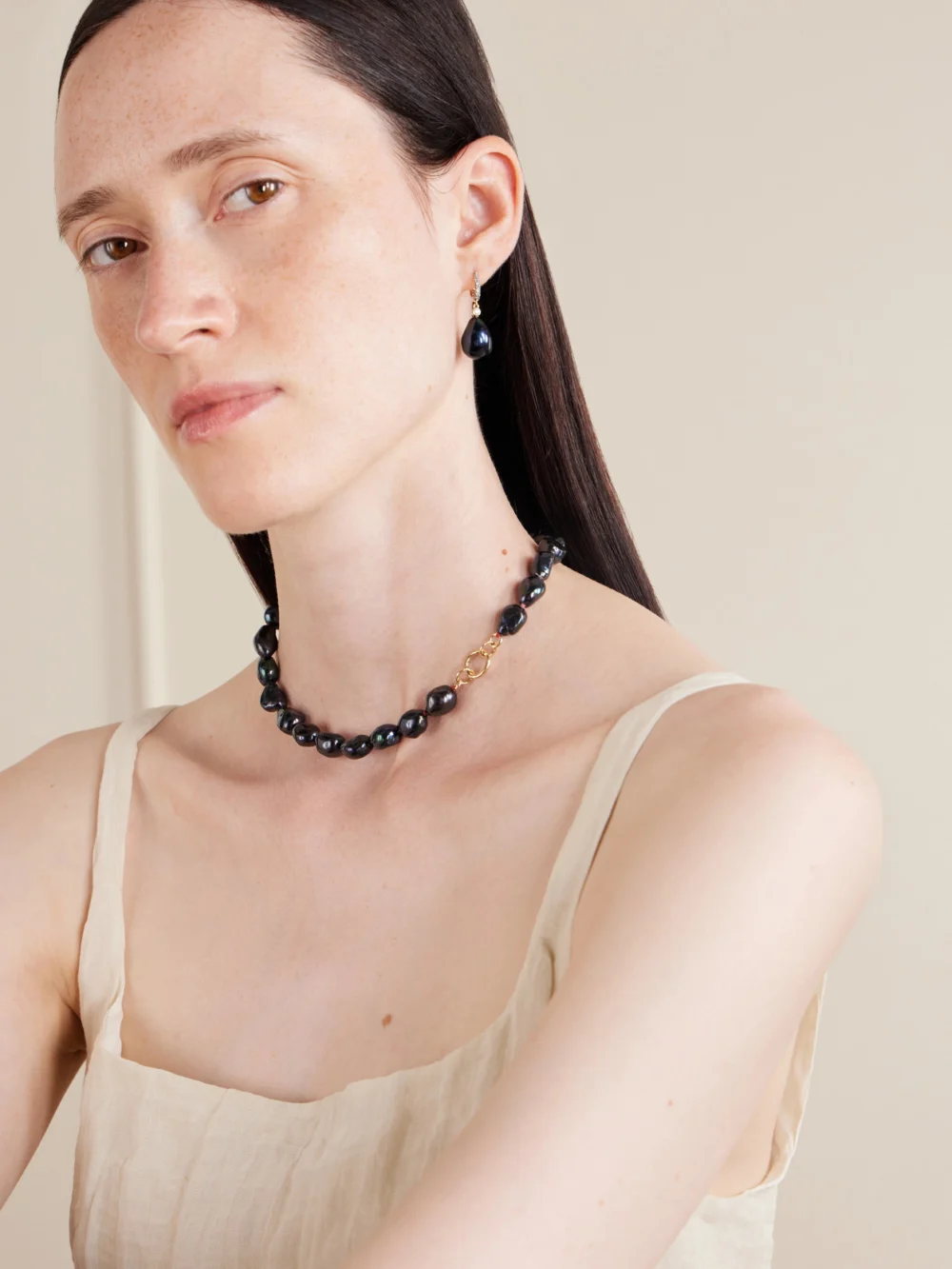 Lucy Delius 14-karat Gold Pearl Beaded Necklace, styled view