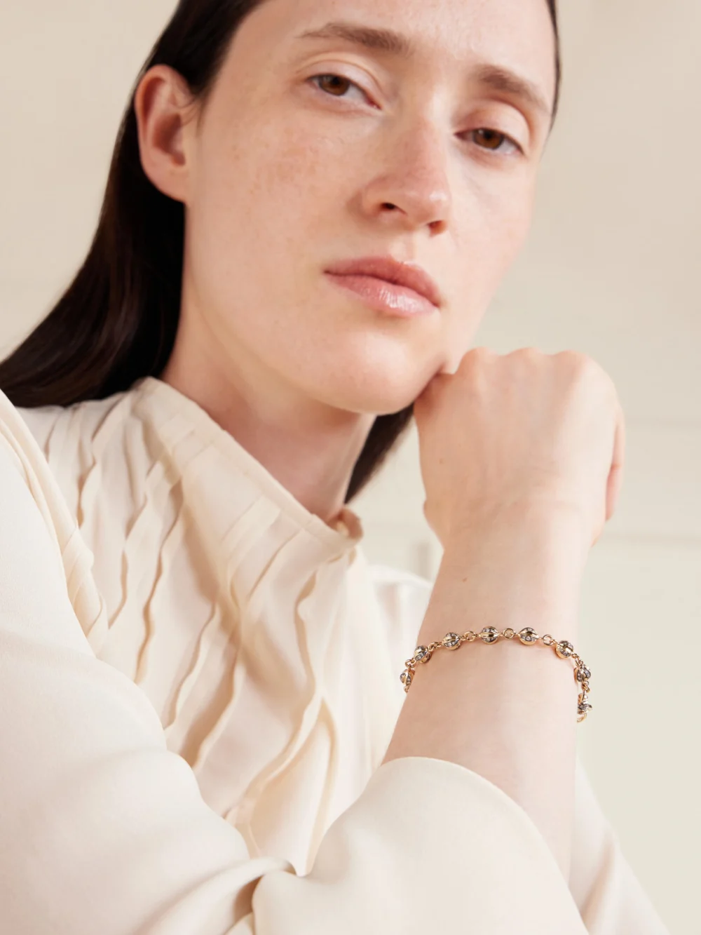 Lucy Delius 14-karat Gold Rhodium-plated Diamond Bracelet, styled view