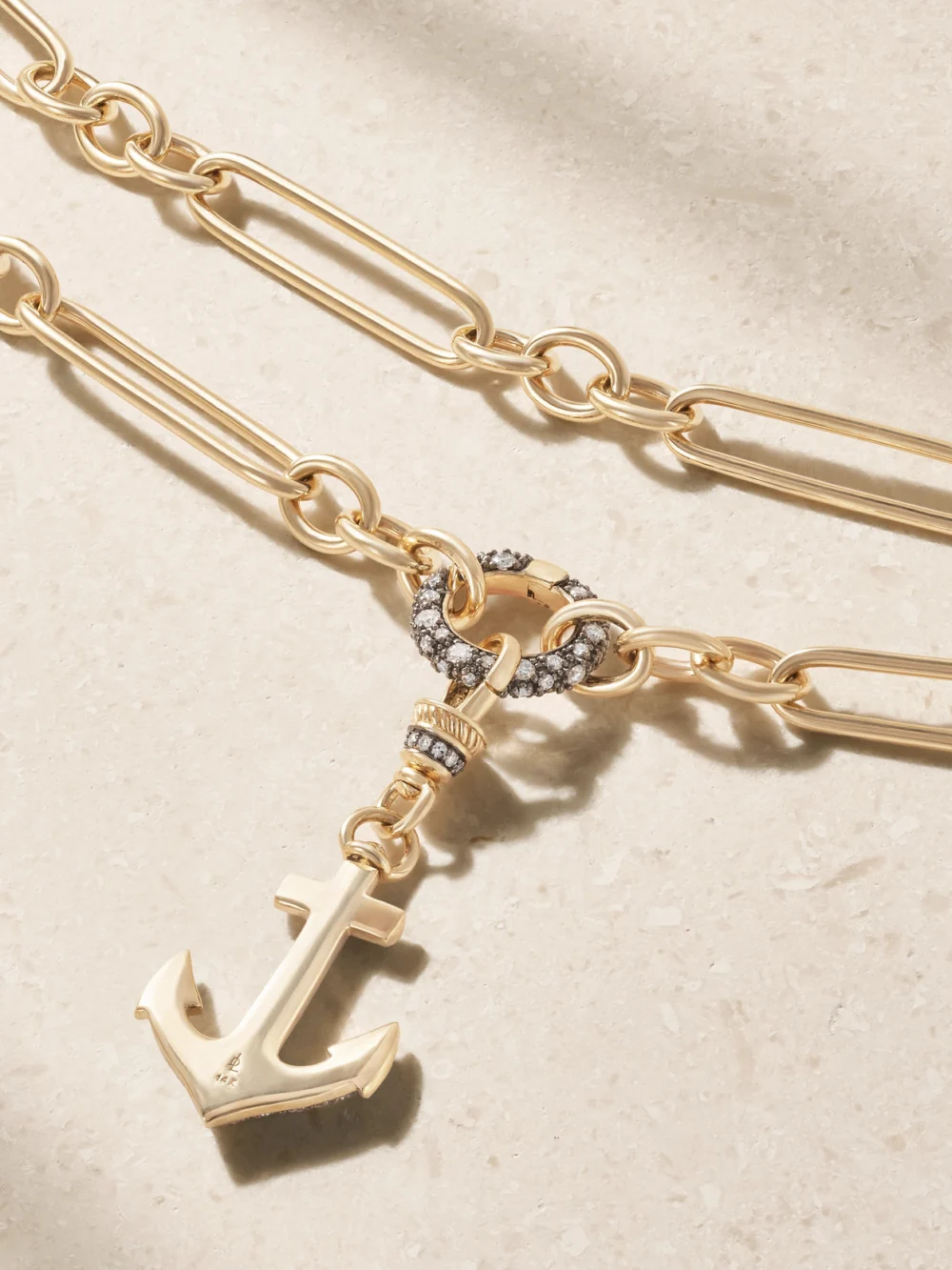 Back view of the Lucy Delius Anchor 14-karat Gold Rhodium-plated Diamond Necklace