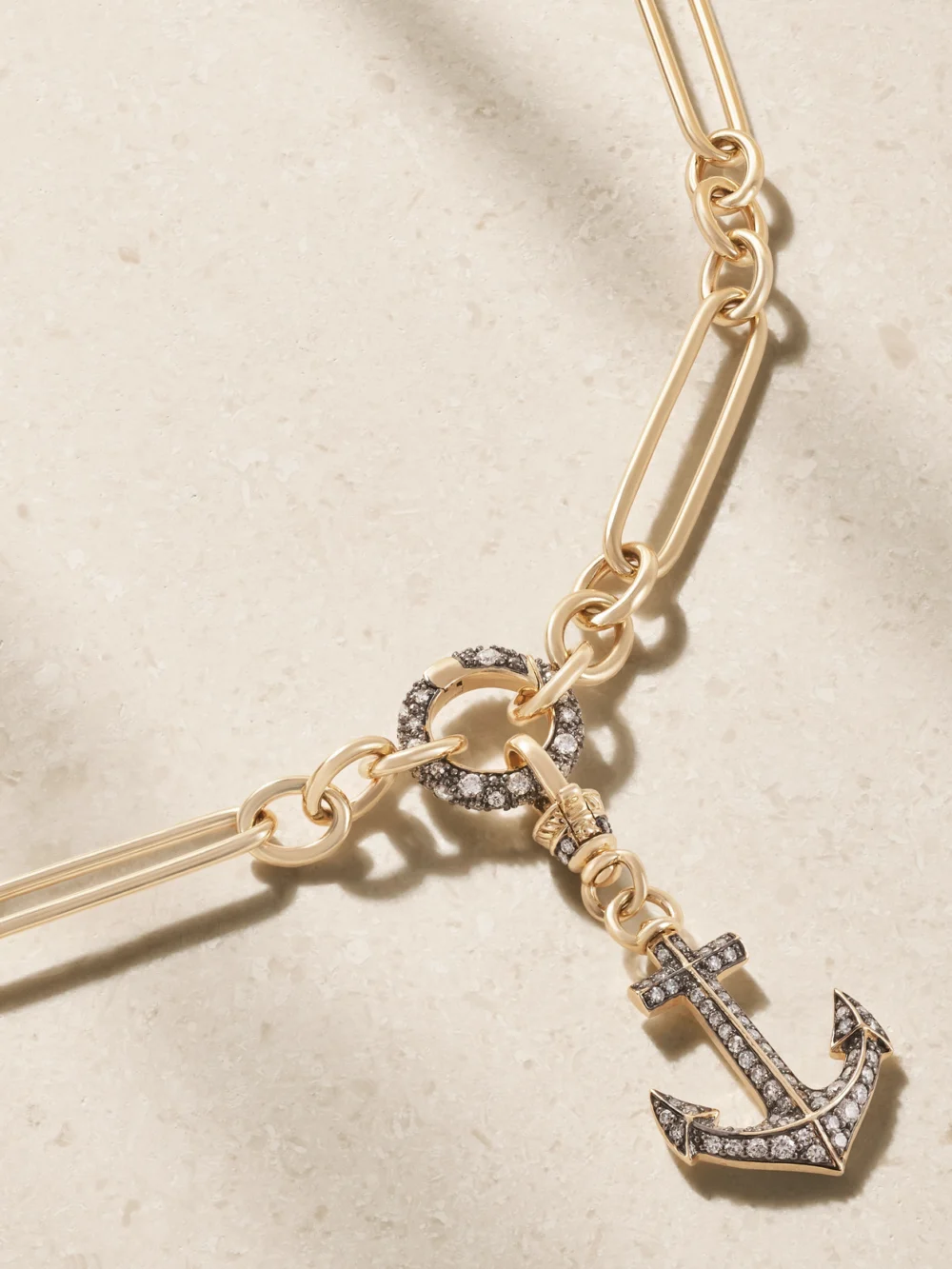 Lucy Delius Anchor 14-karat Gold Rhodium-plated Diamond Necklace