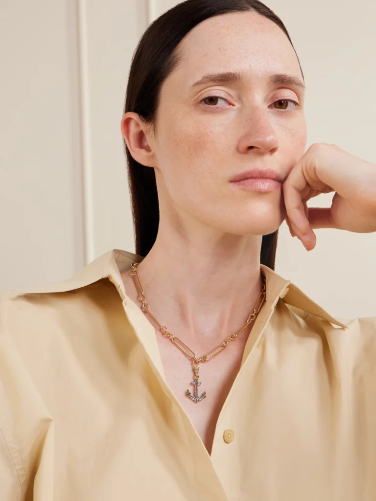 Lucy Delius Anchor 14-karat Gold Rhodium-plated Diamond Necklace
