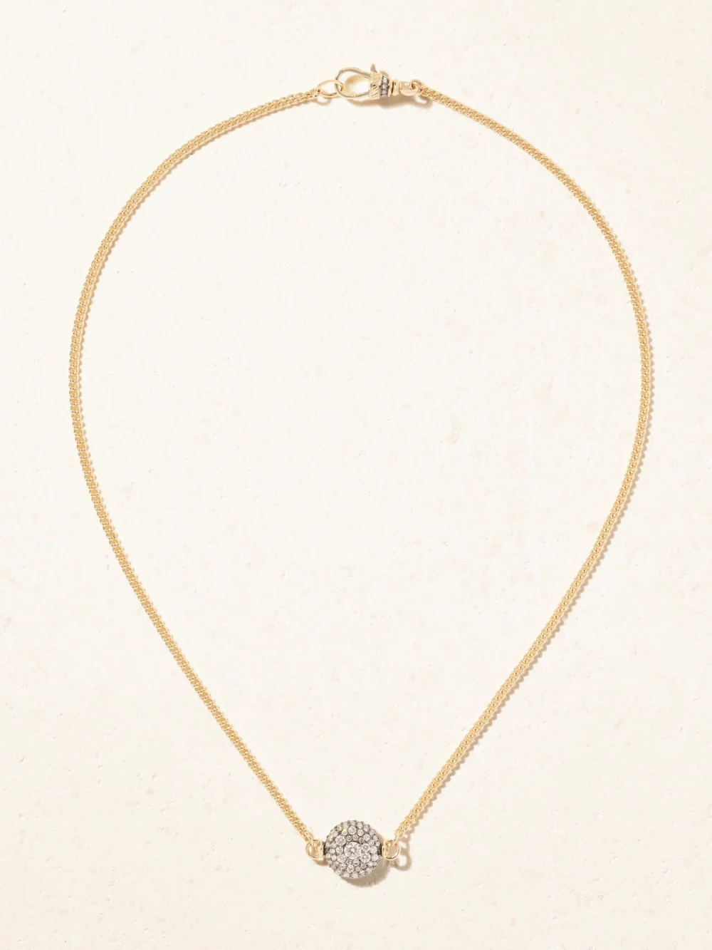 Close-up detail of the Lucy Delius Baby Pocket Watch 14-karat Gold Diamond Necklace