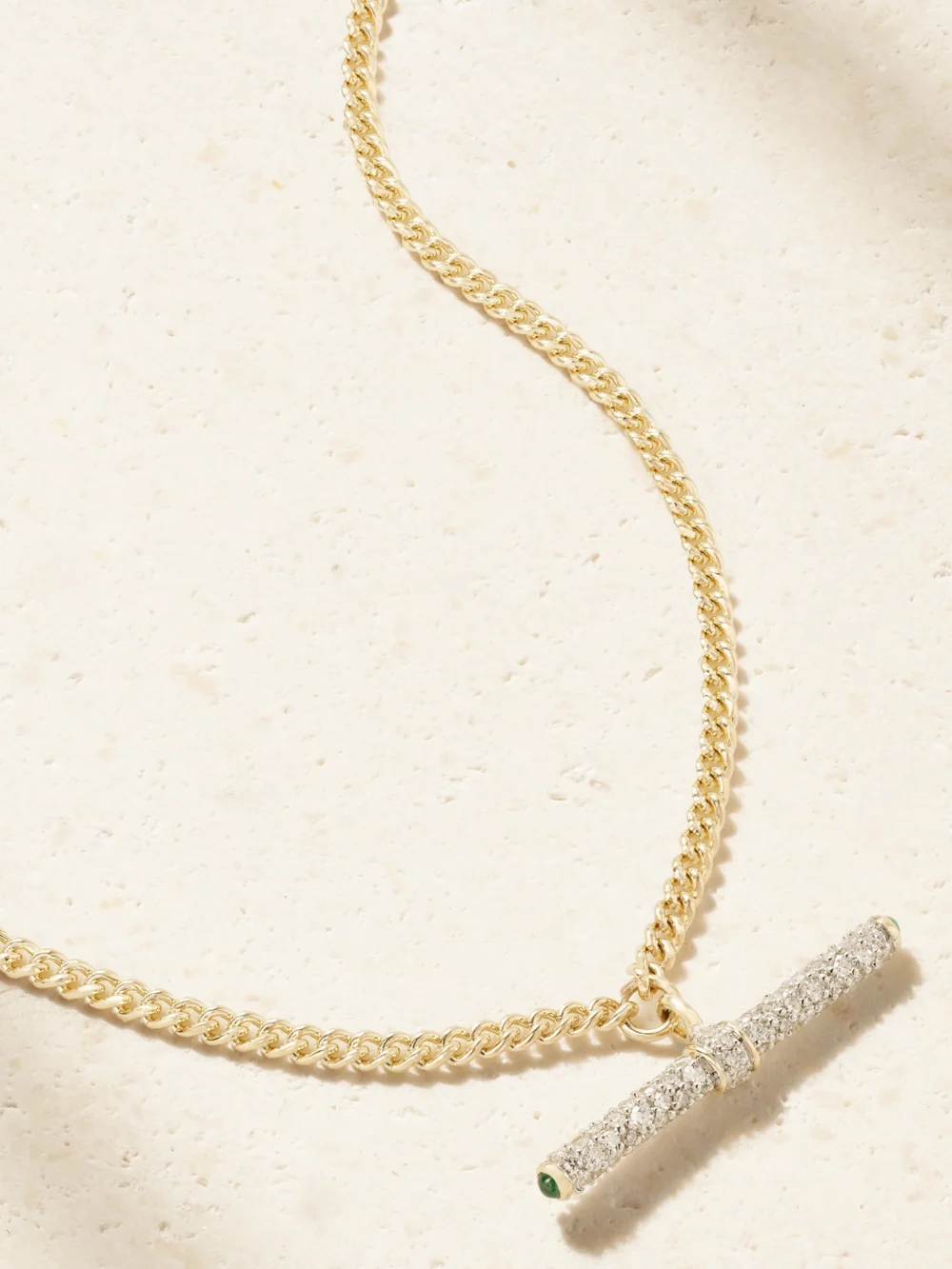 Lucy Delius Baby T-bar 14-karat Gold Diamond Necklace in green