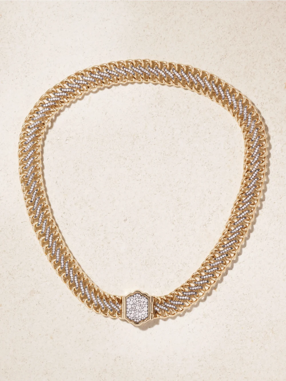 Close-up detail of the Lucy Delius Medusa 14-karat Recycled Gold Diamond Necklace