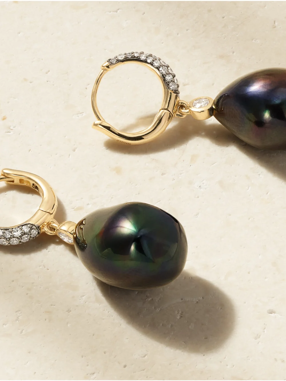 Back view of the Lucy Delius Nyx 14-karat Gold, Diamond and Pearl Earrings