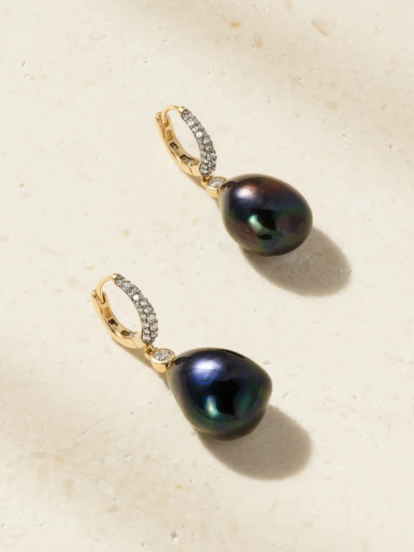Lucy Delius Nyx 14-karat Gold, Diamond and Pearl Earrings