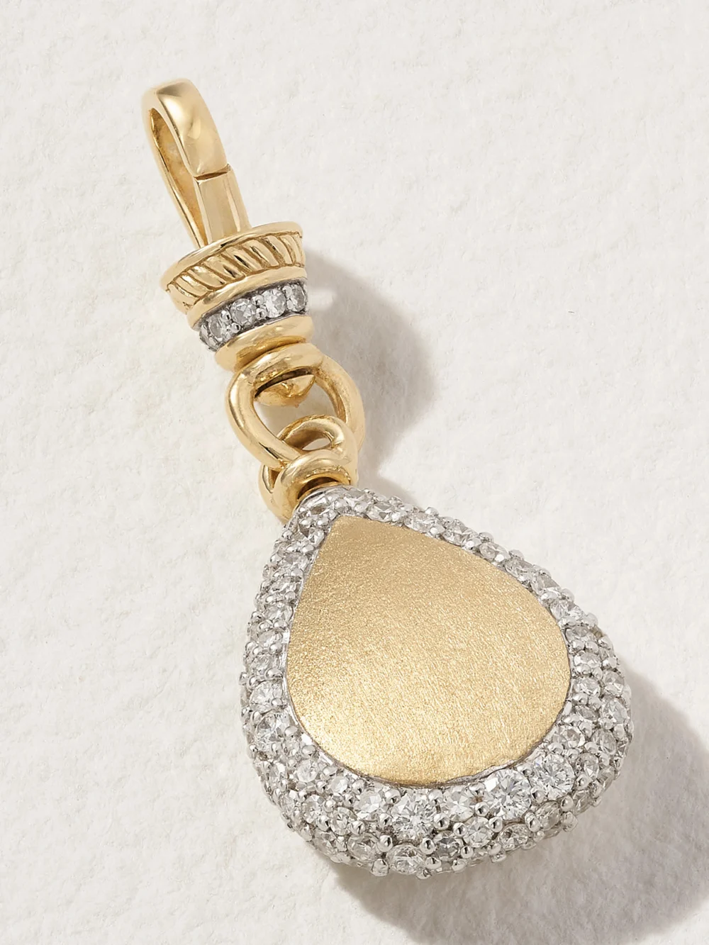Close-up detail of the Lucy Delius Pear Pocket Watch Rhodium-plated 14-karat Gold Diamond Charm