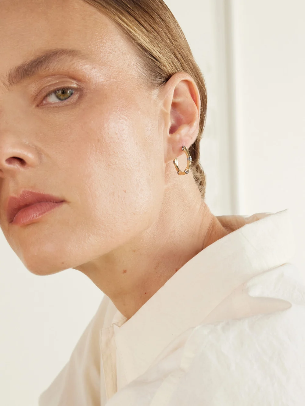 Lucy Delius Sciura 14-karat Gold Rhodium-plated Diamond Hoop Earrings, styled view