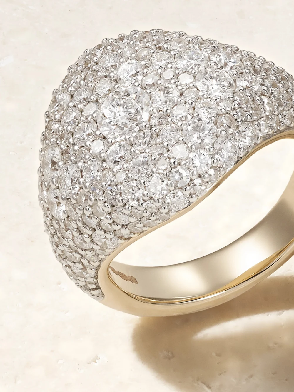 Close-up detail of the Lucy Delius Signature 14-karat Gold Diamond Signet Ring