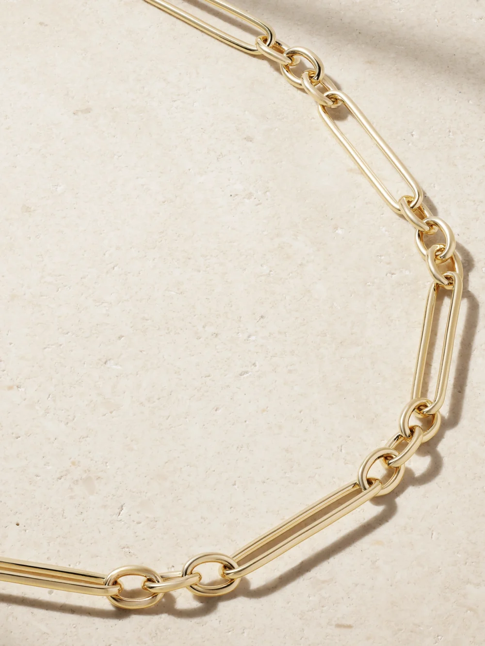Close-up detail of the Lucy Delius Trombone Link 14-karat Gold Necklace