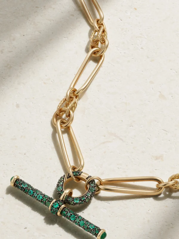 Lucy Delius Twisted Link Connection 14-karat Gold Emerald Necklace