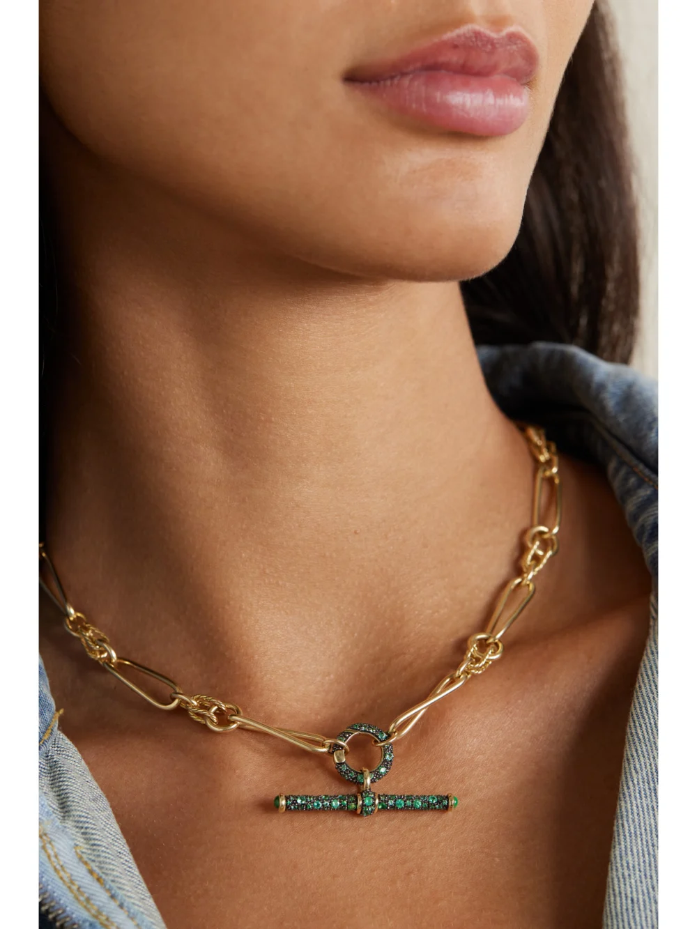 Lucy Delius Twisted Link Connection 14-karat Gold Emerald Necklace, styled view