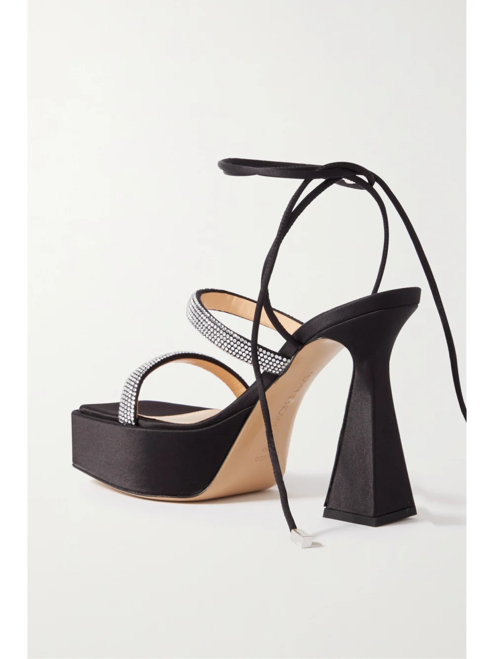 Back view of the Mach & Mach Devon Crystal-embellished Satin Platform Sandals