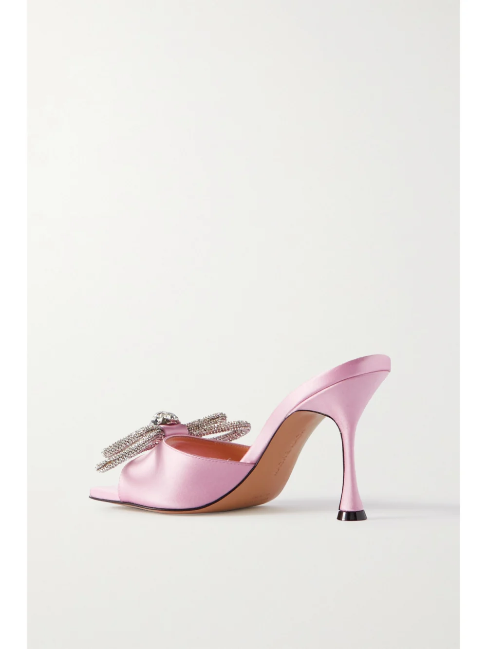 Back view of the Mach & Mach Double Bow Crystal-embellished Satin Mules