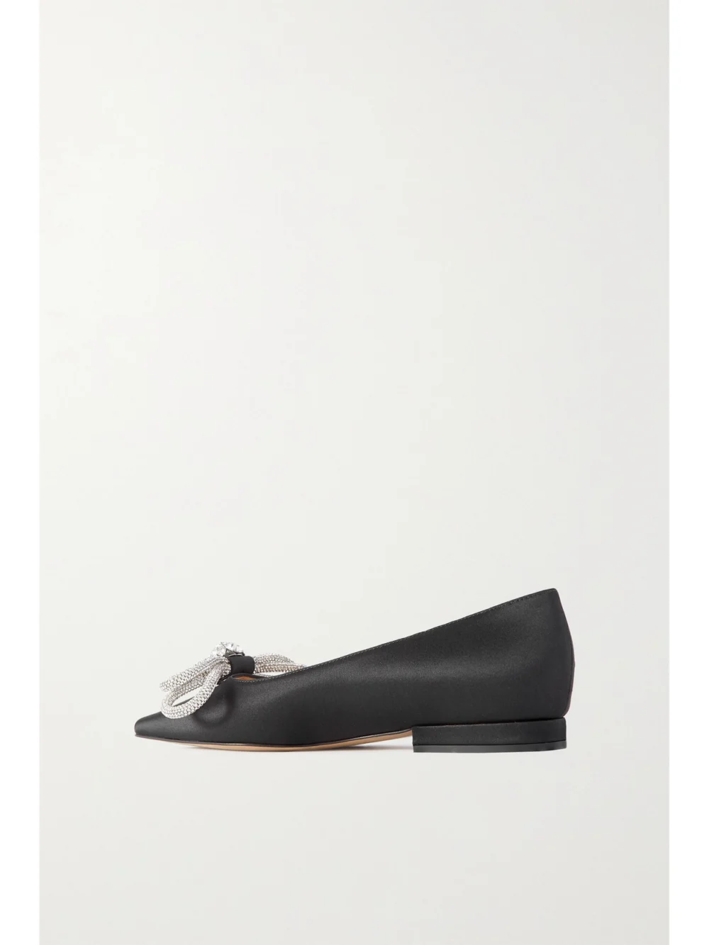 Back view of the Mach & Mach Double Bow Crystal-embellished Satin Point-toe Flats