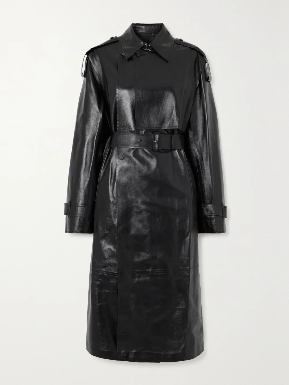 Mackage Adriana Double-breasted Belted Leather Trench Coat in black