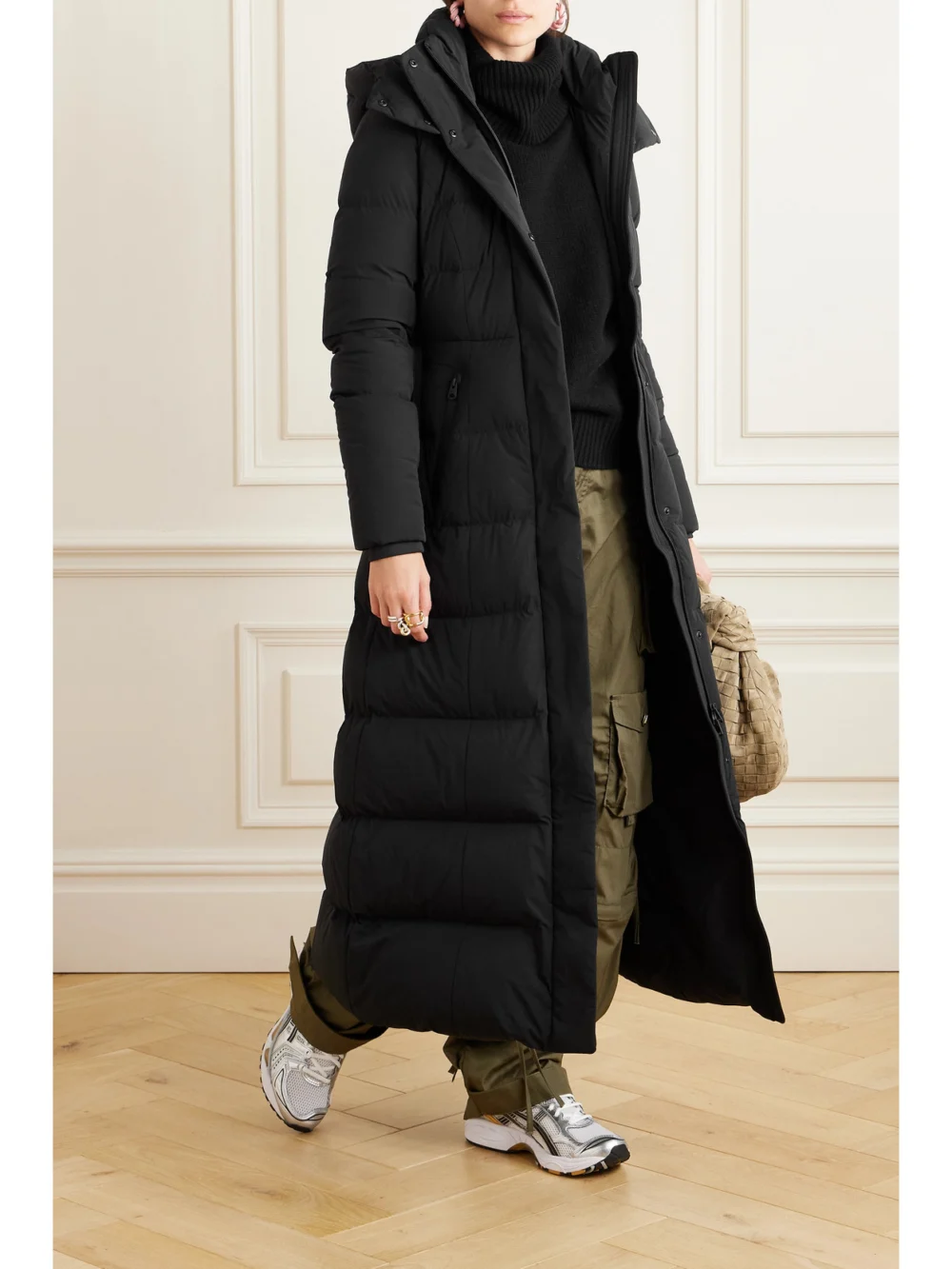 Mackage Calina-city Belted Hooded Quilted Recycled-shell Down Coat, worn by a model