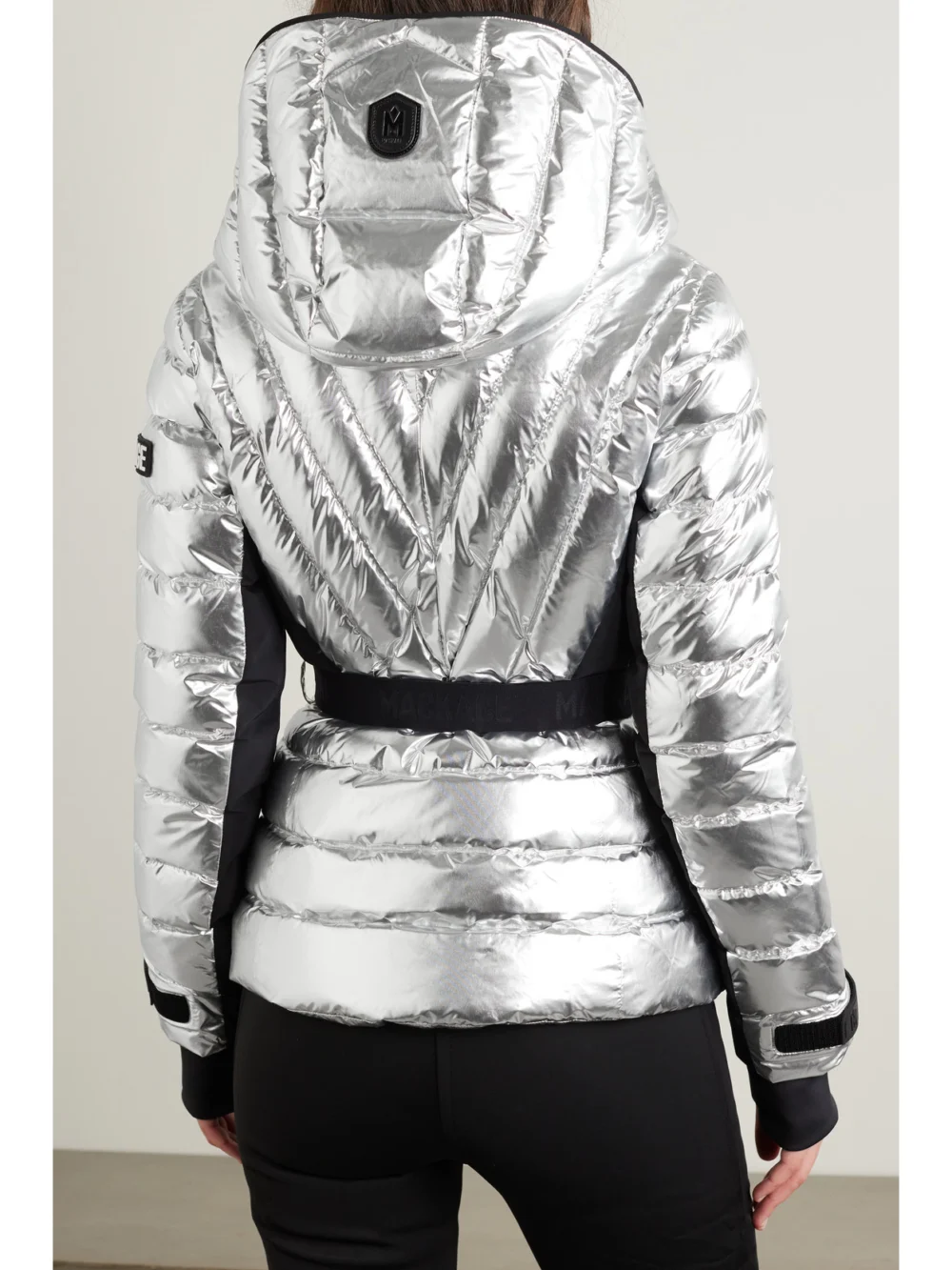 Back view of the Mackage Elita Metallic Quilted Down Ski Jacket