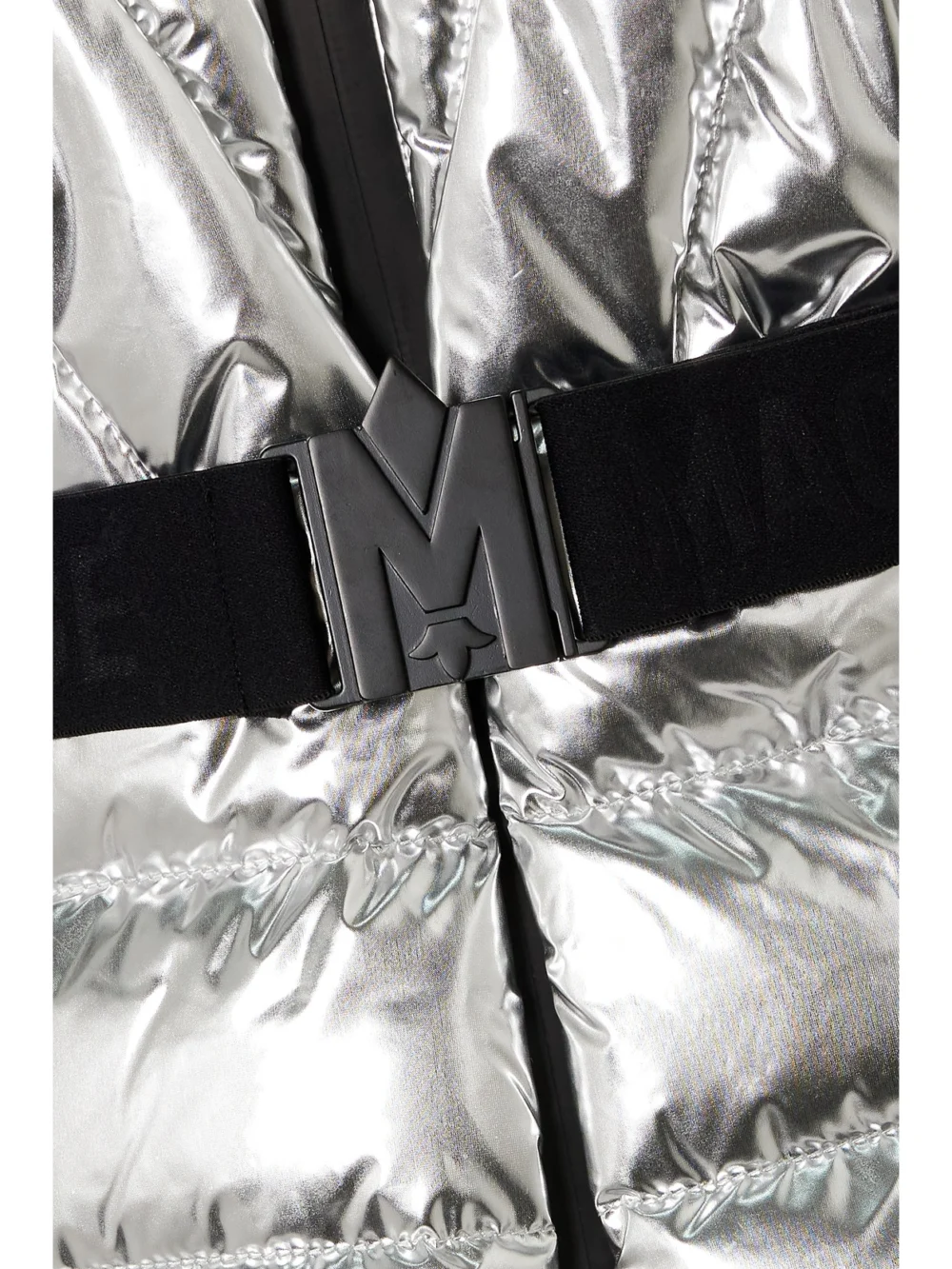 Close-up detail of the Mackage Elita Metallic Quilted Down Ski Jacket