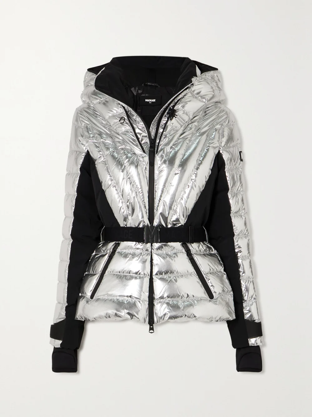 Mackage Elita Metallic Quilted Down Ski Jacket in silver