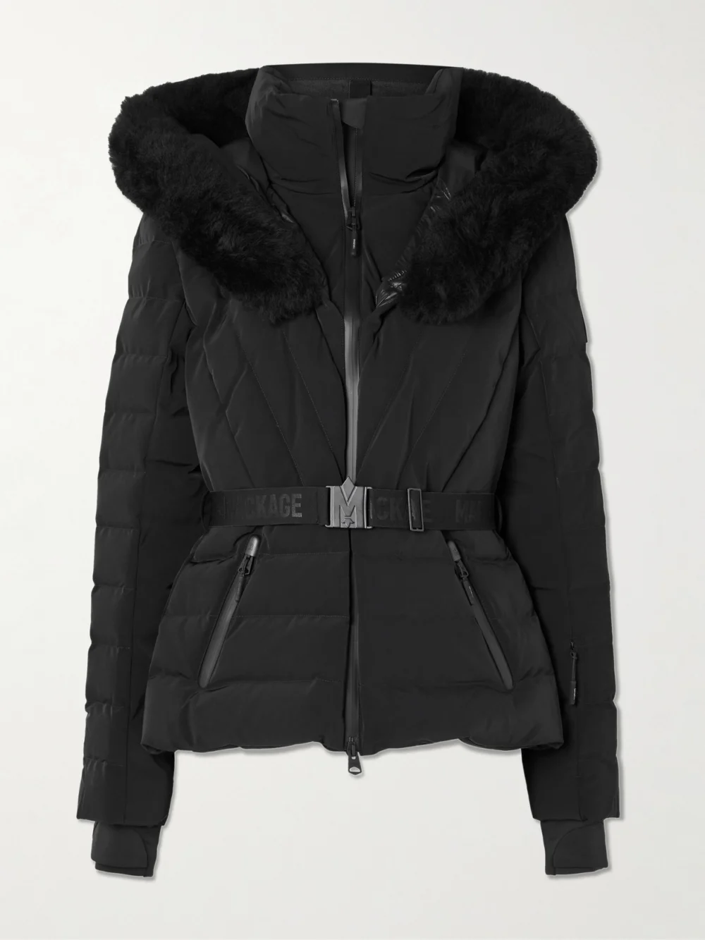 Mackage Elita Plush-trimmed Hooded Belted Quilted Down Ski Jacket in black