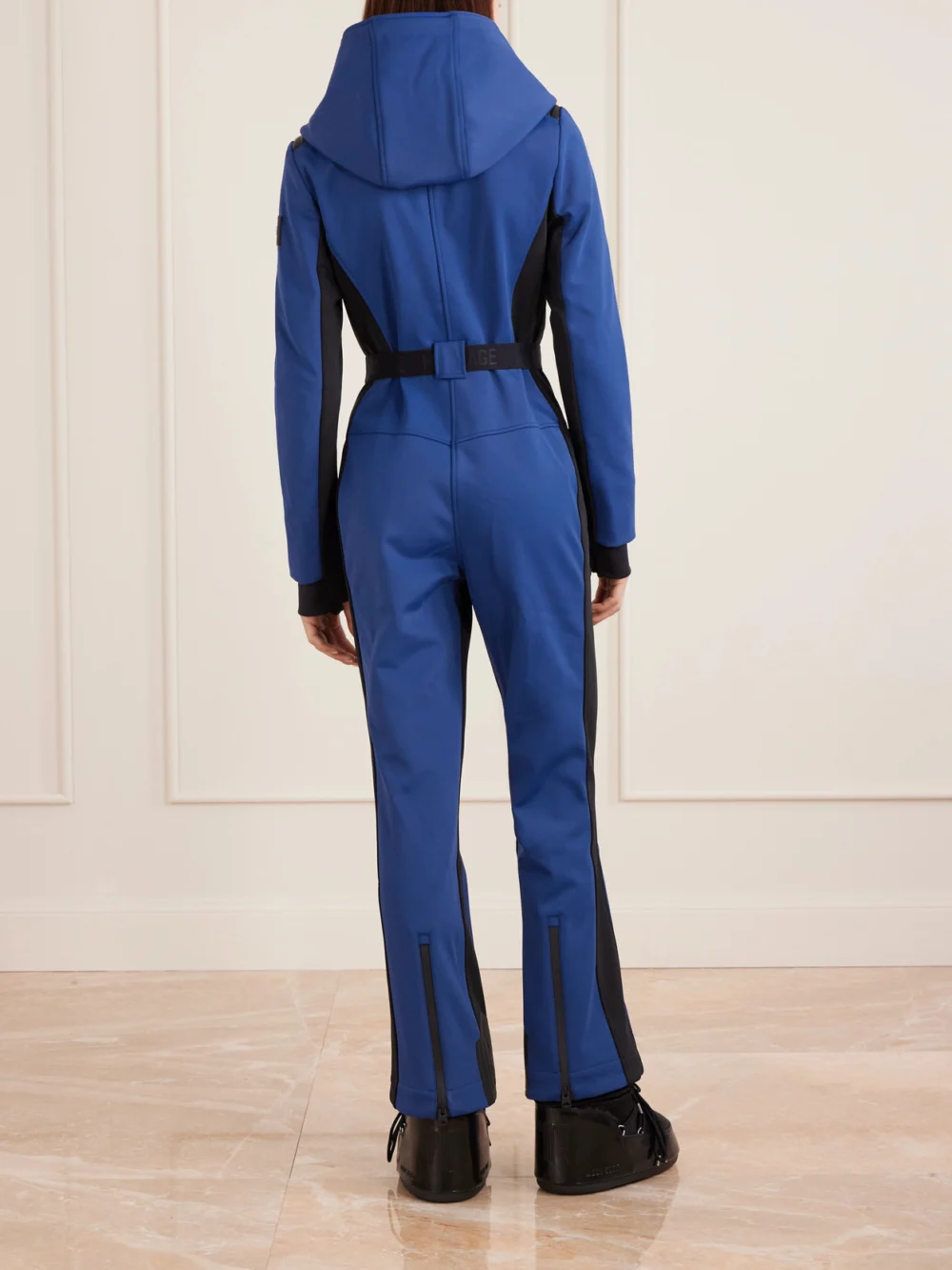 Back view of the Mackage Elle Belted Hooded Ski Suit
