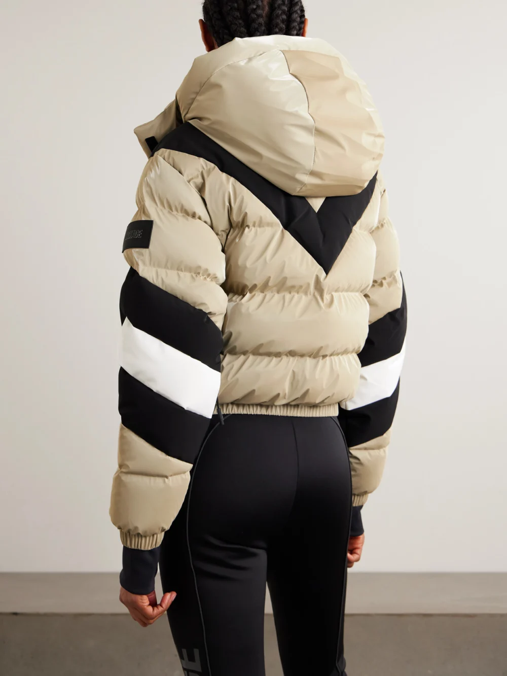 Back view of the Mackage Kairi Hooded Cropped Quilted Down Ski Jacket