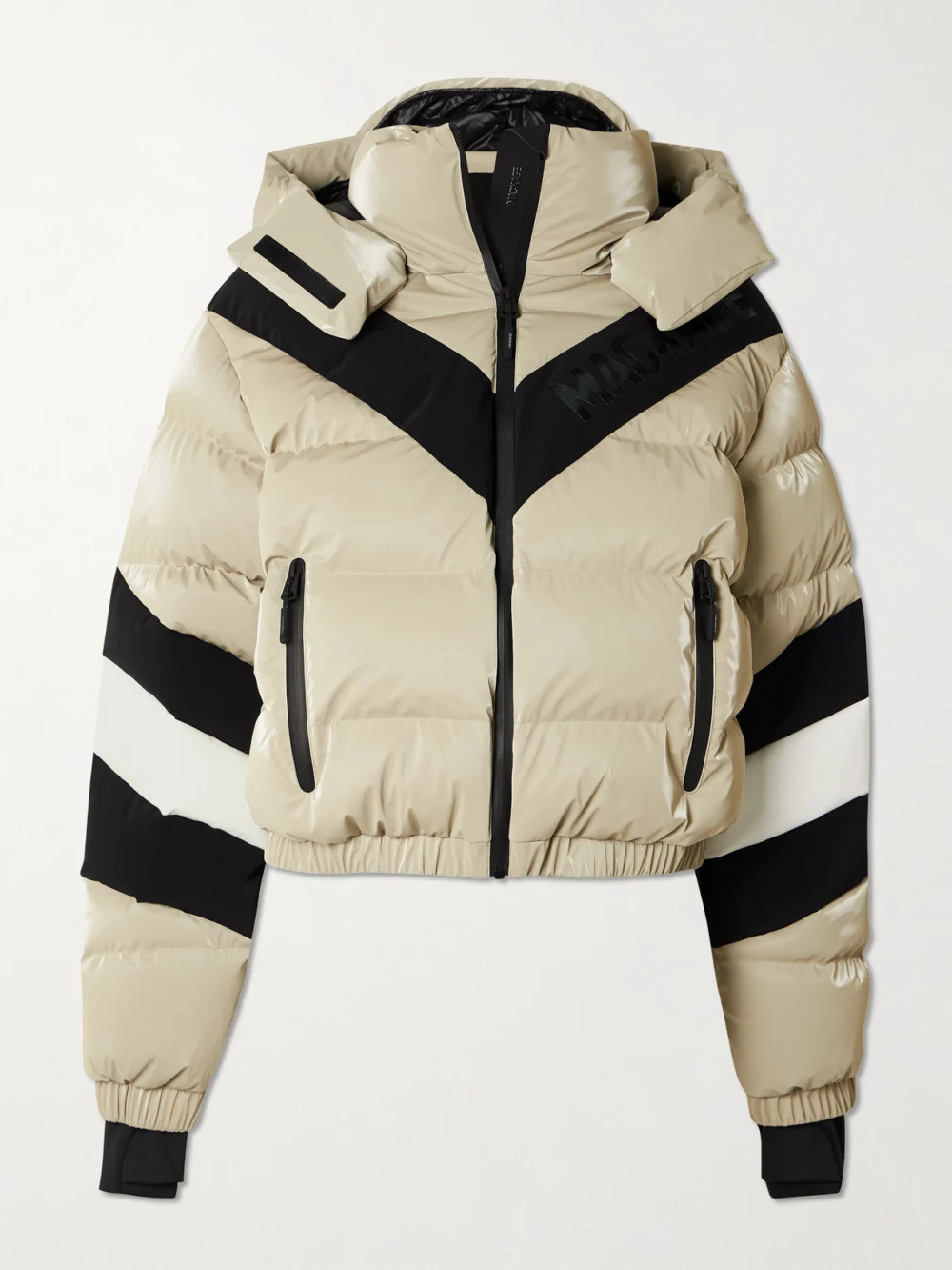 Mackage Kairi Hooded Cropped Quilted Down Ski Jacket in taupe