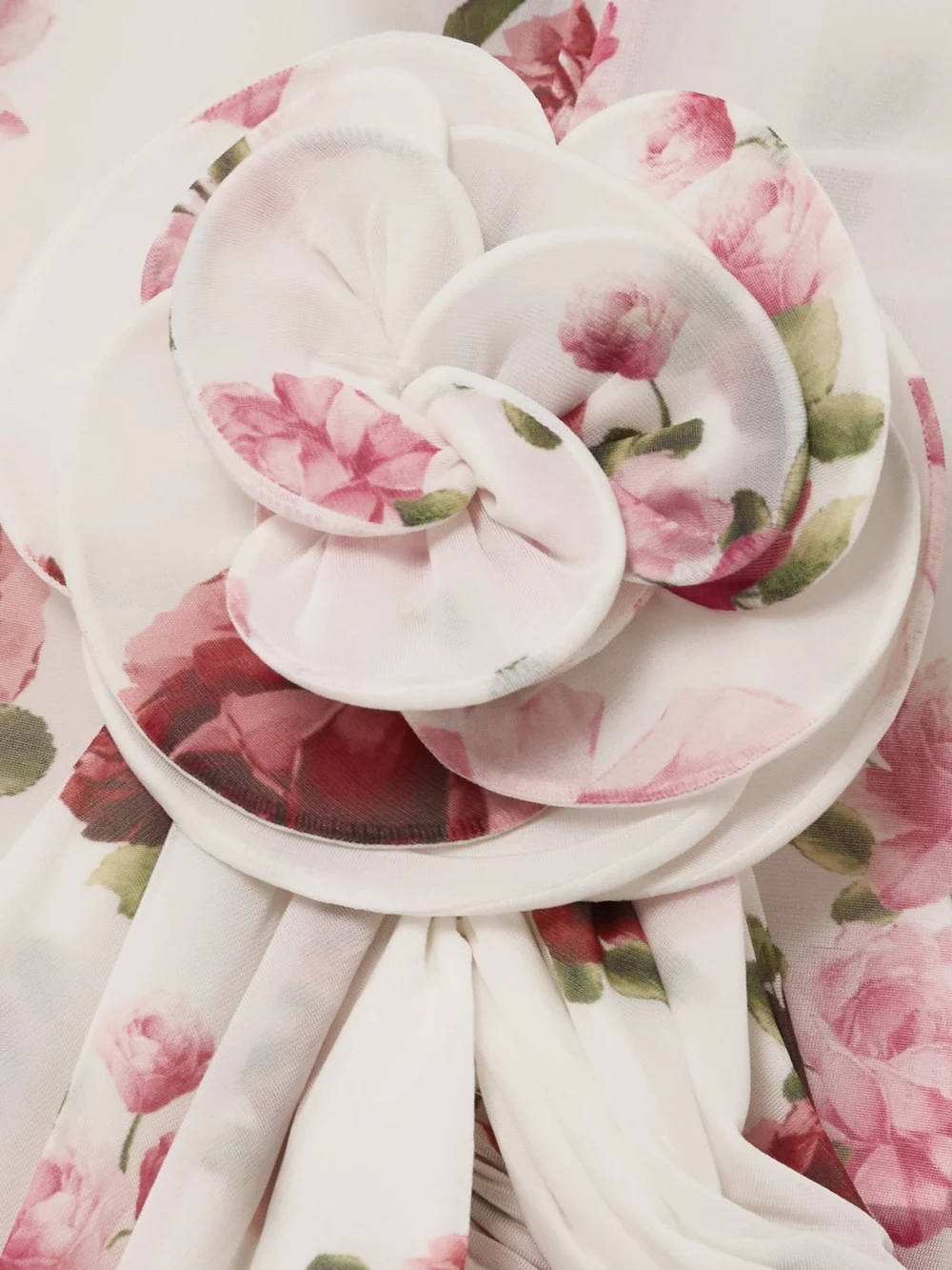 Close-up detail of the Magda Butrym Appliquéd Gathered Floral-print Tulle Mini Dress